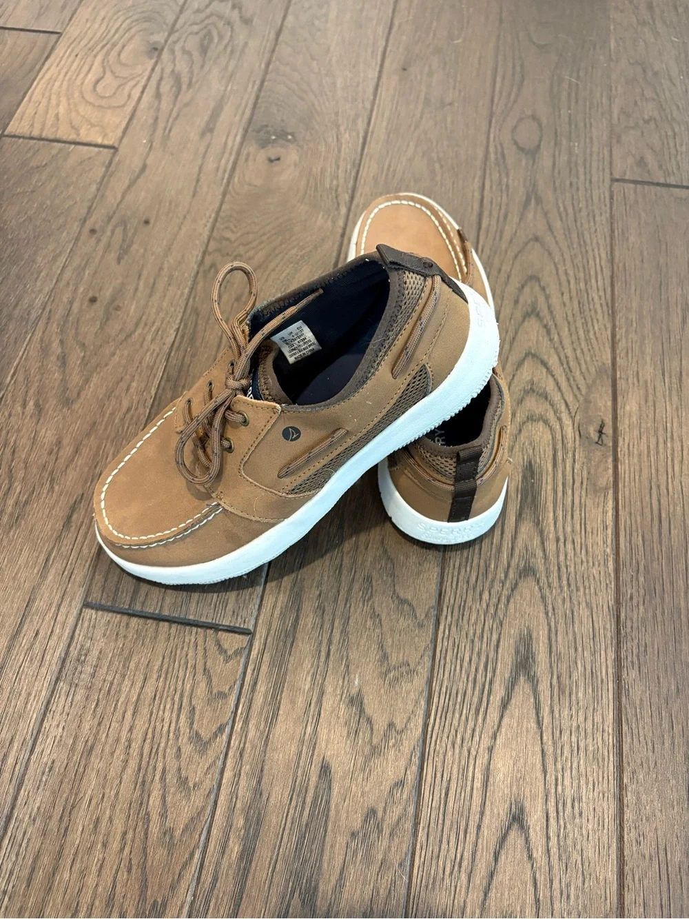 Sperry Kids Tan Leather Boat Shoes with White Rubber Sole